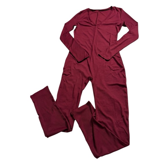Pants - Burgundy Long Sleeve Jumpsuit. Size L. New